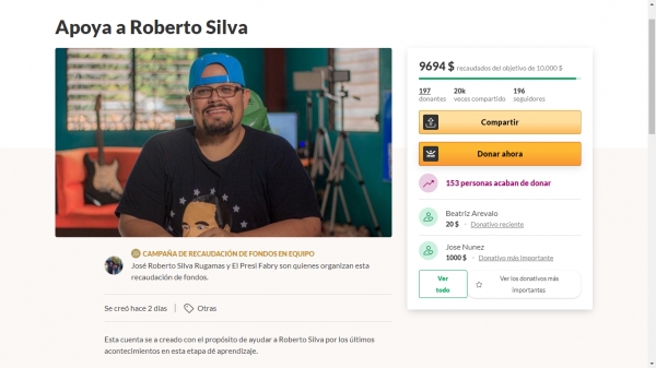Lista de personas que donaron dinero a YouTuber, Roberto Silva